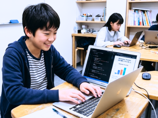 自分のアプリを制作する生徒